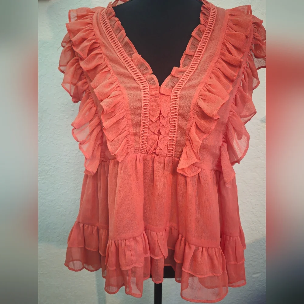 ASOS Womens Ruffled Coral Blouse 12 US / 16UK - Picture 1 of 3